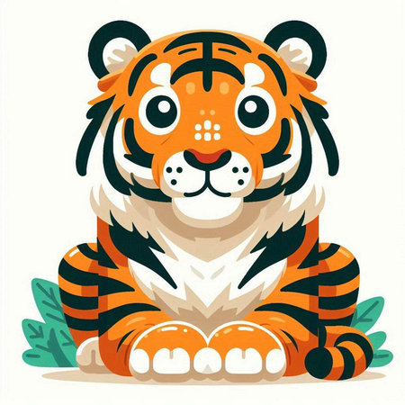Cute cartoon tiger. Vector illustration isolated on a white background.のイラスト素材