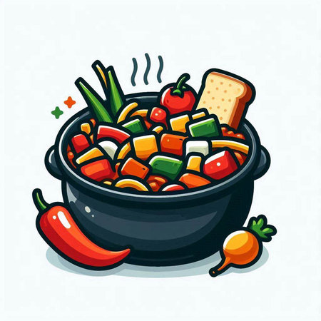 Vegetable stew in a casserole. Vector illustration.のイラスト素材
