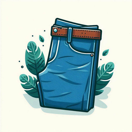 Illustration of a blue pocket with a belt on a white backgroundのイラスト素材
