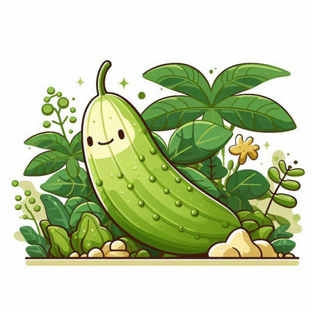 Cucumber in the garden. Cucumber vector illustration.のイラスト素材