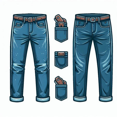 Blue jeans with belt and buckle. Vector illustration on white background.のイラスト素材