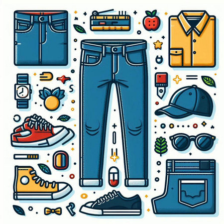 Men's clothing and accessories icons set, vector illustration in thin line styleのイラスト素材