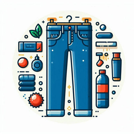 Vector illustration of jeans. Trendy flat line art design for web, site, advertising, banner, poster, board and print.のイラスト素材