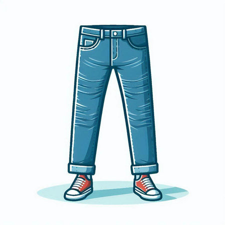 Blue jeans with sneakers isolated on a white background. Vector illustration.のイラスト素材