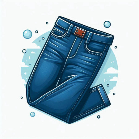 Blue jeans with pockets on a background of blue water. Vector illustrationのイラスト素材
