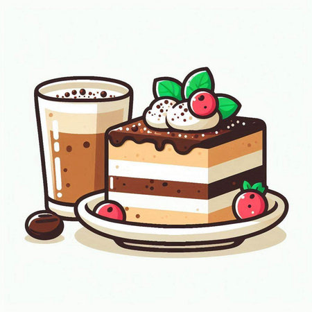 Coffee and cake. Hand drawn vector illustration in cartoon style.のイラスト素材