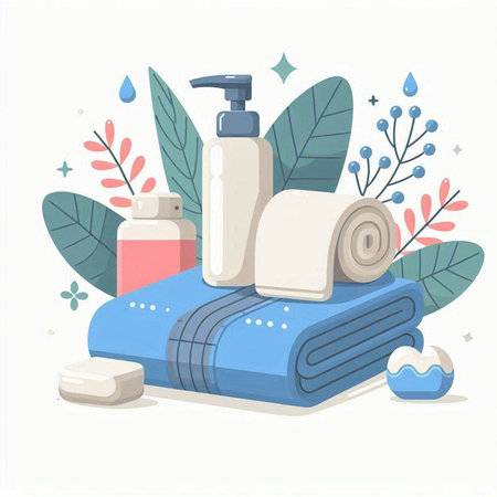 Spa and body care products. Vector illustration in flat style.のイラスト素材
