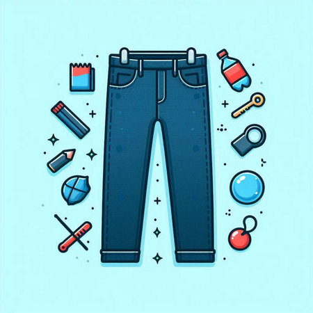 Jeans. Vector illustration in a flat style on a light blue background.のイラスト素材
