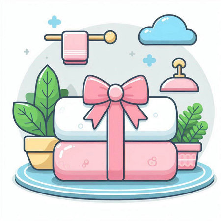 Illustration of a gift box with a ribbon on a white backgroundのイラスト素材