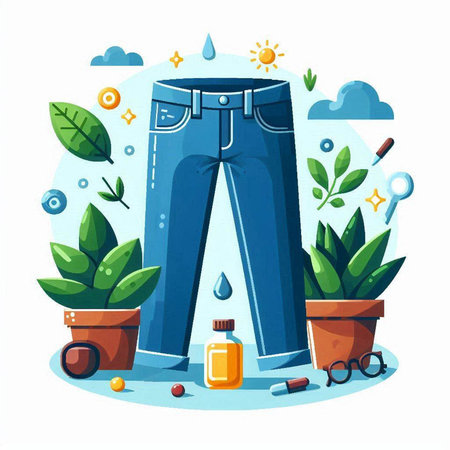 Blue jeans with a drop of water. Vector illustration in flat styleのイラスト素材