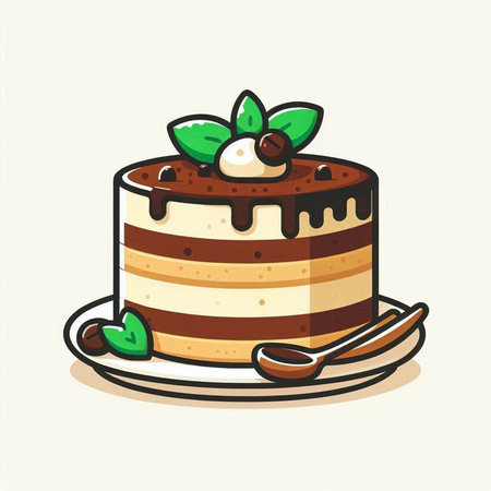 Piece of cake on a plate. Vector illustration in cartoon style.のイラスト素材