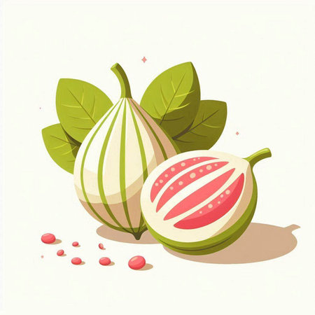 Fruit of watermelon with leaves and seeds, vector illustration.のイラスト素材