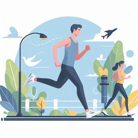 People jogging in the park. Healthy lifestyle. Vector illustration.のイラスト素材