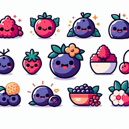 Cute cartoon fruits and berries. Vector illustration. Eps 10.のイラスト素材