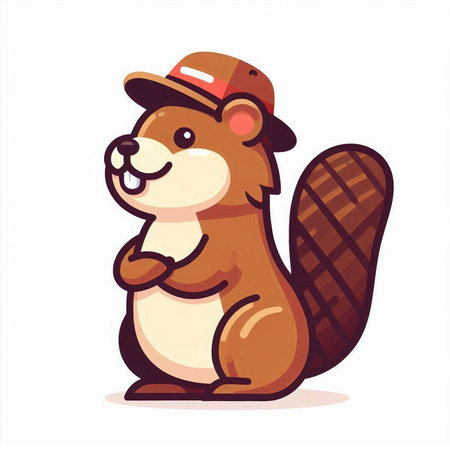 Beaver in a cap. Cute cartoon character. Vector illustration.のイラスト素材