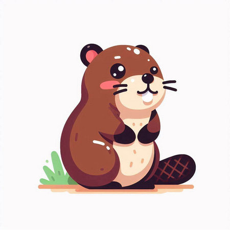 Cute beaver sitting on ground. Vector illustration in cartoon style.のイラスト素材