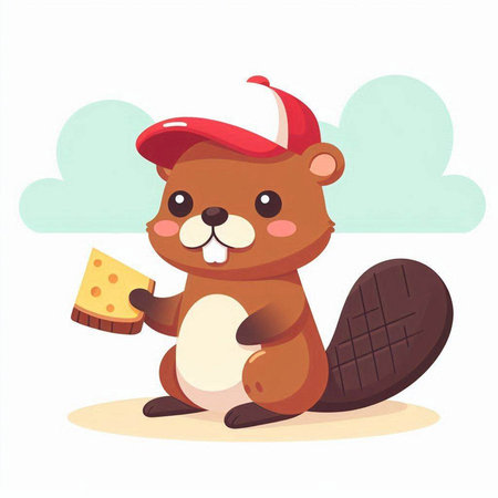 Beaver with cheese. Cute cartoon character. Vector illustration.のイラスト素材