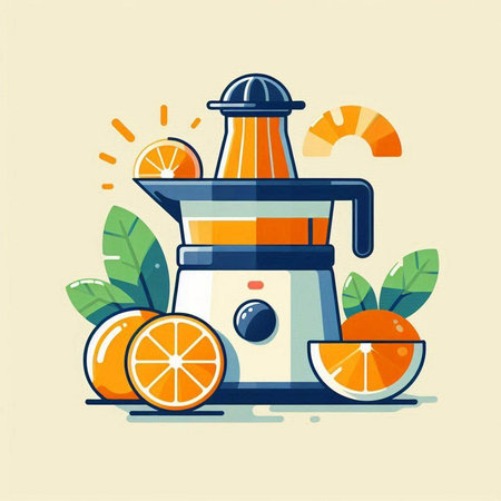 Vector illustration of a juicer with oranges in flat design style.のイラスト素材
