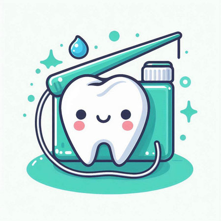 Dental care. Cute cartoon tooth character. Vector illustration.のイラスト素材