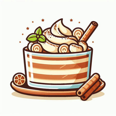 Coffee cup with whipped cream and cinnamon. Vector illustration.のイラスト素材