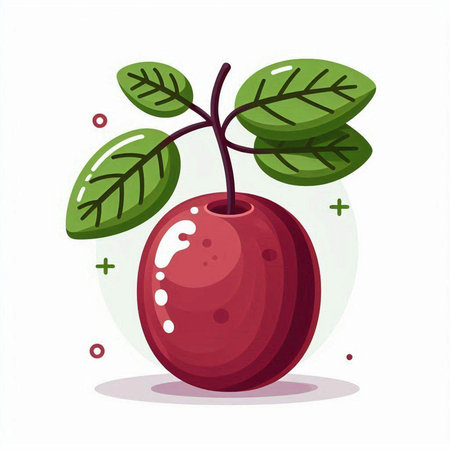Cherry with leaves on white background. Vector illustration in cartoon style.のイラスト素材