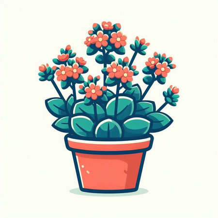 Flowerpot with red flowers. Vector illustration in cartoon style.のイラスト素材