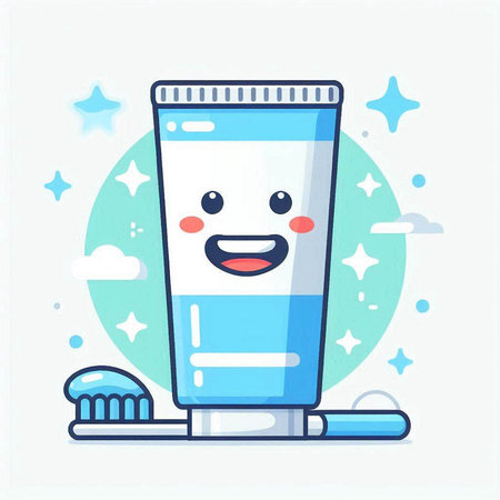 Cute toothpaste and toothbrush in cartoon style. Vector illustration.のイラスト素材