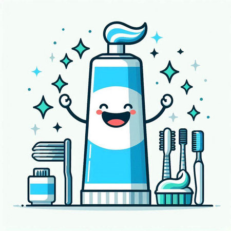 Cute toothpaste character with toothbrush and toothpaste. Vector illustration.のイラスト素材