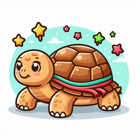 Cute cartoon turtle. Vector illustration of a funny tortoise.のイラスト素材