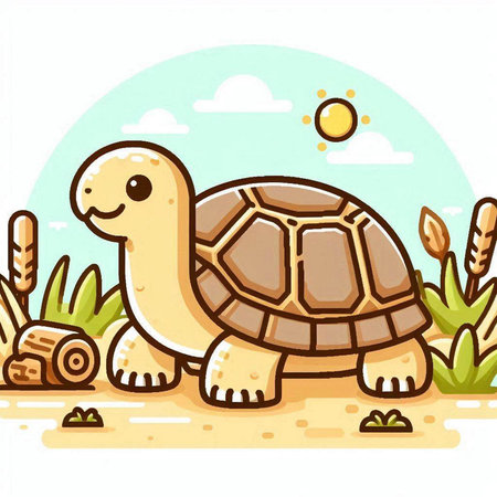 Illustration of a Tortoise on the Beach. Vector Illustration.のイラスト素材