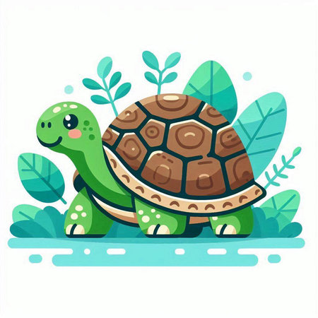 Cute cartoon turtle. Vector illustration in flat style on white background.のイラスト素材