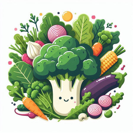 Vector illustration of fresh vegetables in cartoon style. Healthy food concept.のイラスト素材