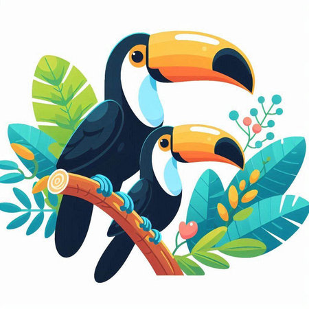Tropical Toucan bird sitting on the branch. Vector illustrationのイラスト素材