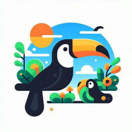 Cute toucan bird on the nature. Vector illustration in flat style.のイラスト素材