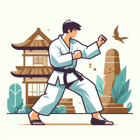 Man in a kayak on the river. Flat style vector illustration.のイラスト素材