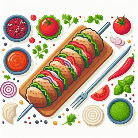 Shish kebab on skewer. Fast food vector illustration.のイラスト素材