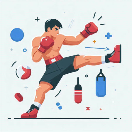 Boxing. Vector illustration in flat style on white background. Isolated.のイラスト素材