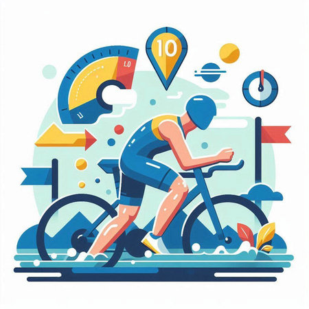 Cyclist on a road bike. Flat design vector illustration.のイラスト素材