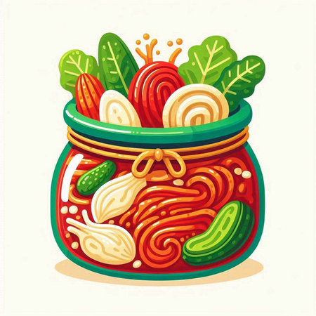 Vector illustration of a jar of pickled cucumbers on a white backgroundのイラスト素材
