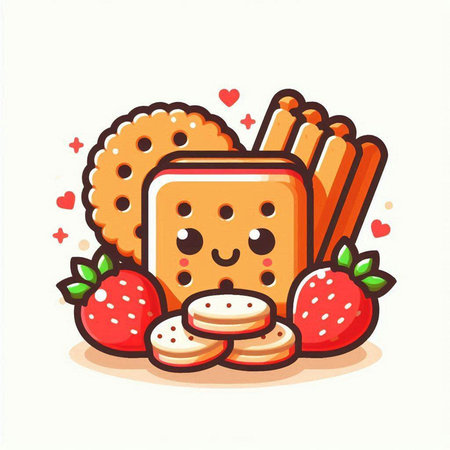 Strawberry and cookies vector illustration. Cute cartoon style.のイラスト素材