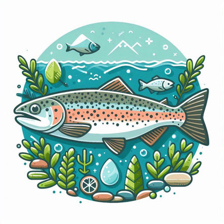 Illustration of a rainbow trout in the sea. Vector illustration.のイラスト素材