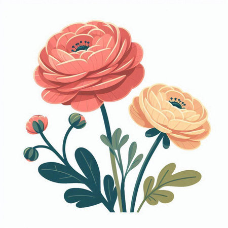 vector illustration of a bunch of pink and white ranunculus flowersのイラスト素材