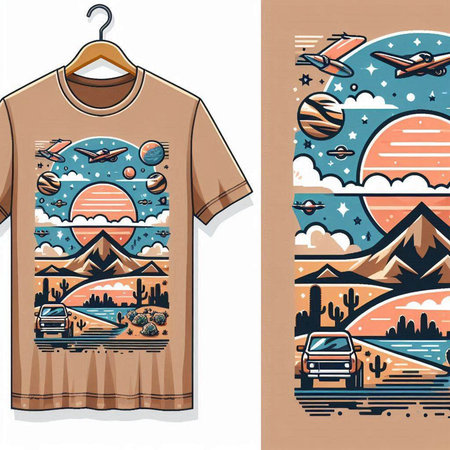 T-shirt design with camping theme. Vector illustration in retro style.のイラスト素材
