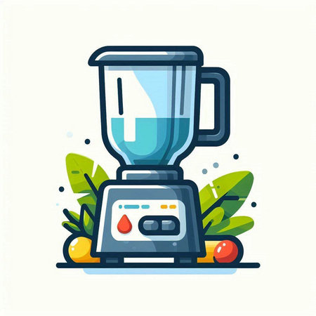 Modern flat design vector illustration concept of juicer with fruits and leaves.のイラスト素材