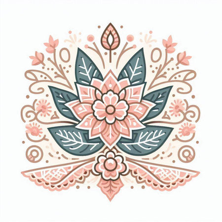 Vector floral decorative element. Hand drawn illustration with flowers and leaves.のイラスト素材