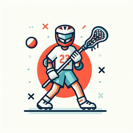 Ice hockey player in sportswear and helmet. Line art vector illustration.のイラスト素材