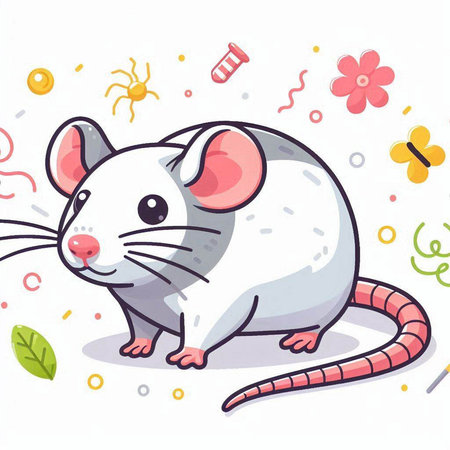 Cute white mouse on white background. Vector illustration. Eps 10.のイラスト素材