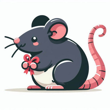 Cute cartoon mouse with a bow. Vector illustration on white background.のイラスト素材