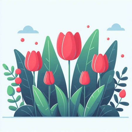 Tulip flowers in the garden. Vector illustration in flat styleのイラスト素材