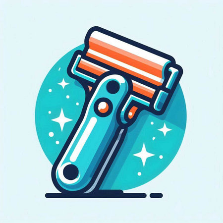 Vector illustration of a laser pistol on a blue background with stars.のイラスト素材